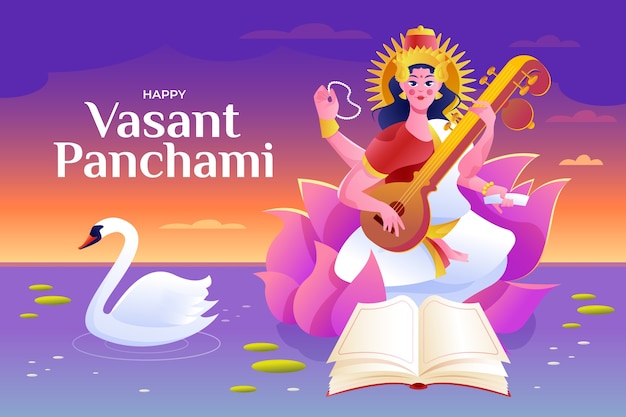 Free vector gradient vasant panchami background with zither