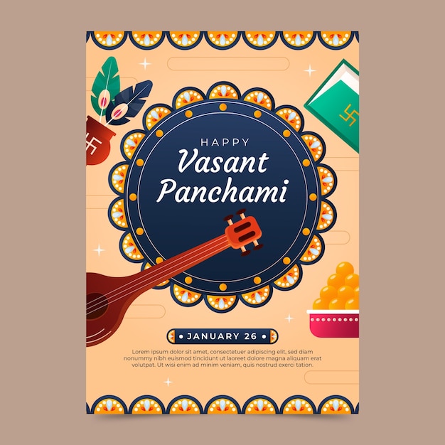 Modello di poster verticale per la celebrazione del panchami vasant sfumato