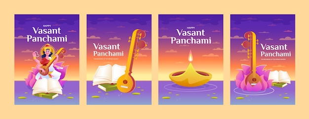 치터가 포함된 그라데이션 vasant panchami 인사말 카드 컬렉션