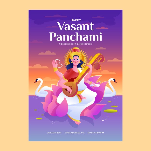 치터가 있는 그라데이션 vasant panchami 수직 포스터 템플릿