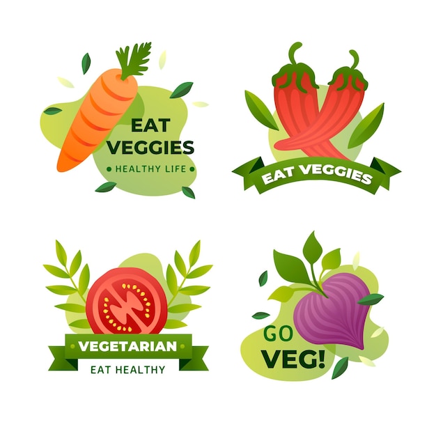 Бесплатное векторное изображение Градиентные вегетарианские значки и ярлыки