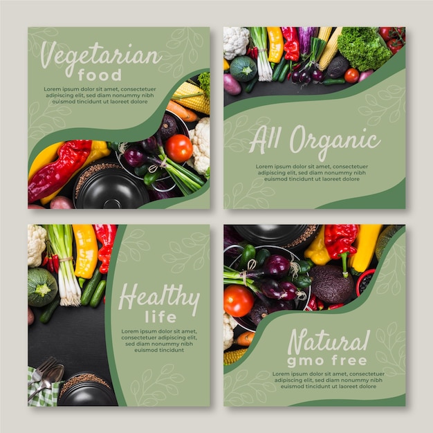 Free vector gradient vegetarian food instagram posts