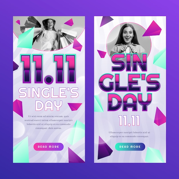 Free vector gradient vertical banner template for 11.11 singles day sale