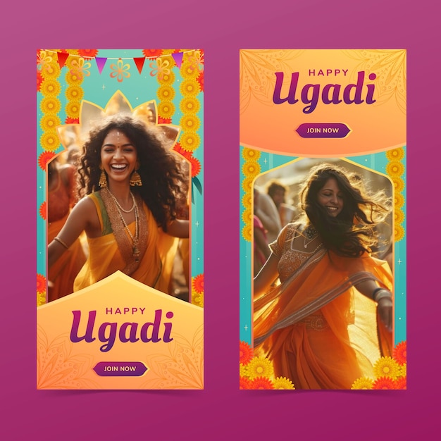 Free vector gradient vertical banner template for ugadi festivity