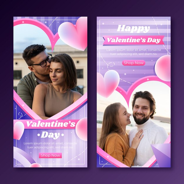 Gradient vertical banner template for valentine's day holiday