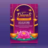 Free vector gradient vertical flyer template for diwali celebration