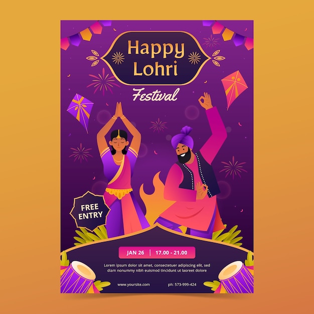 Бесплатное векторное изображение Градиентный вертикальный флаер для празднования фестиваля лохри