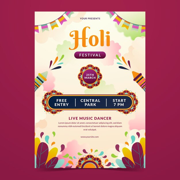 Gradient vertical flyer template for holi festival celebration