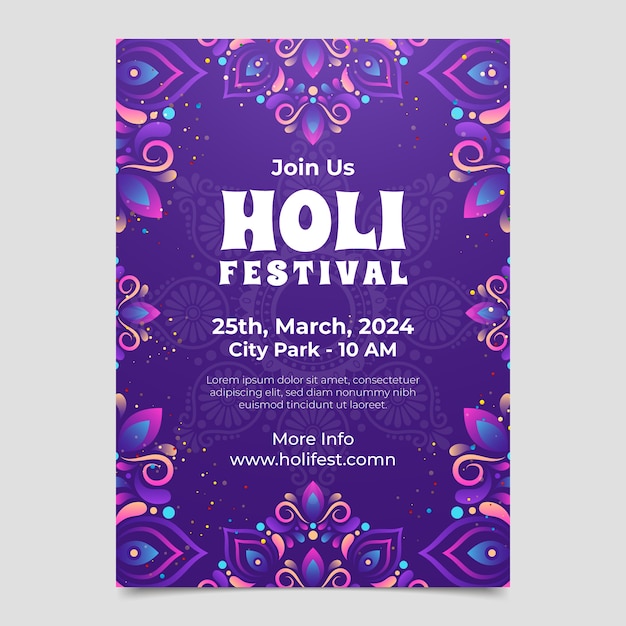 Free vector gradient vertical flyer template for holi festival celebration