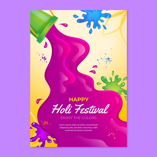 Free vector gradient vertical flyer template for holi festival celebration