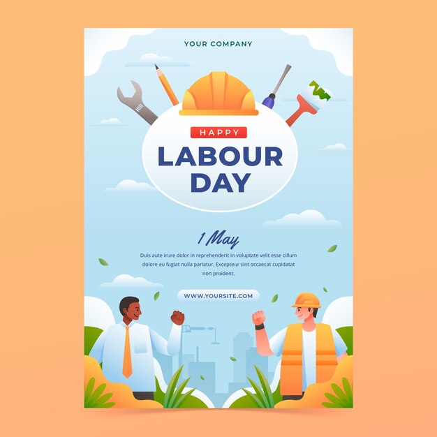 Free vector gradient vertical flyer template for labour day celebration