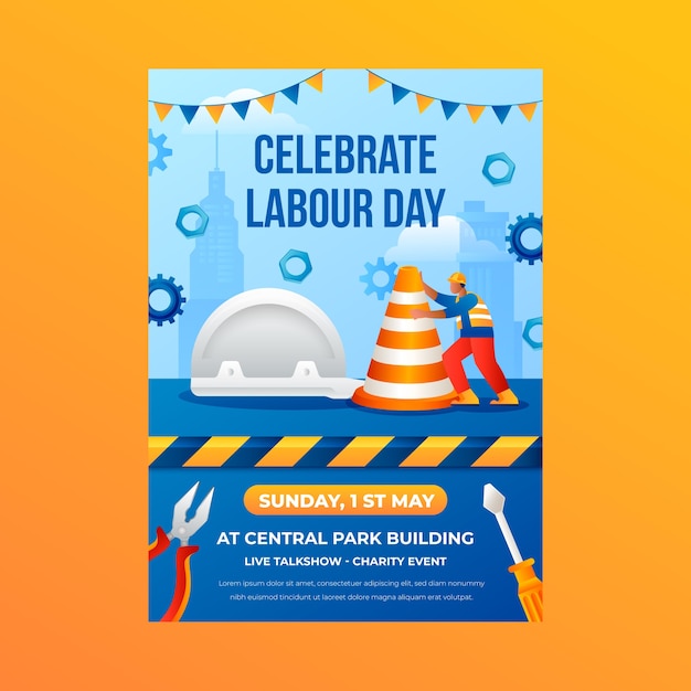 Gradient vertical flyer template for labour day celebration