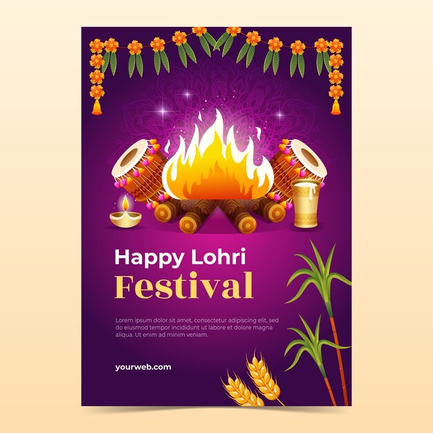 Gradient vertical flyer template for lohri festival