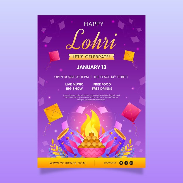 Lohri 축제를 위한 그라데이션 수직 플라이어 템플릿