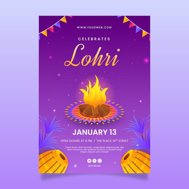 Free vector gradient vertical flyer template for lohri festival