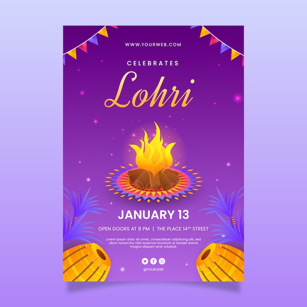 Lohri 축제를 위한 그라데이션 수직 플라이어 템플릿