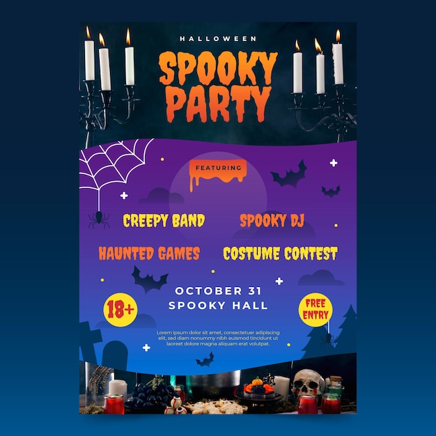 Free vector gradient vertical halloween party flyer template