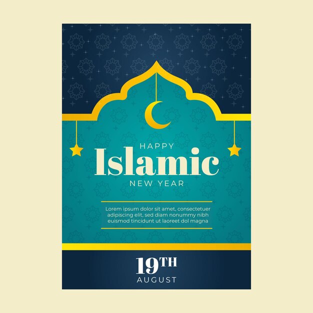Шаблон градиентного вертикального исламского новогоднего плаката