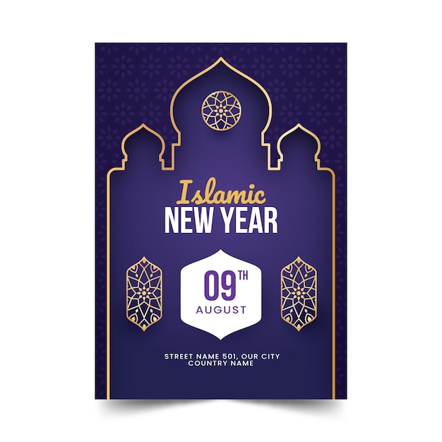 Gradient vertical islamic new year poster template