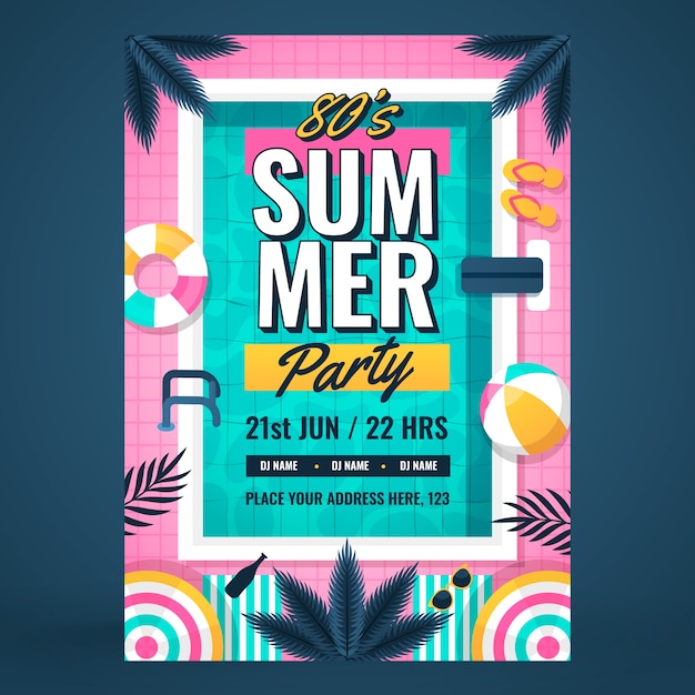 Gradient vertical poster template for 80s themed summer party