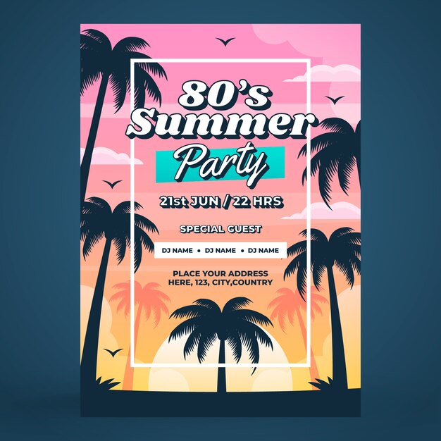 Gradient vertical poster template for 80s themed summer party