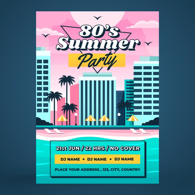 Gradient vertical poster template for 80s themed summer party