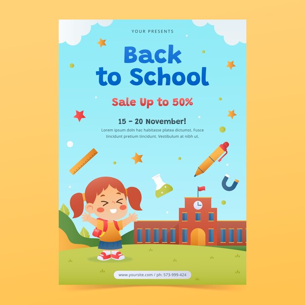 Free vector gradient vertical poster template for back to school season