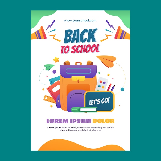 Free vector gradient vertical poster template for back to school season