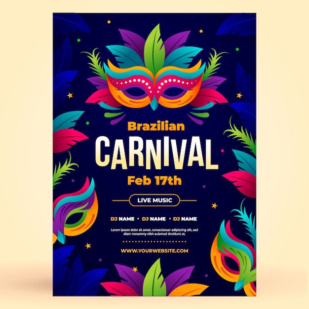 Vettore gratuito modello di poster verticale gradiente per la celebrazione del carnevale brasiliano