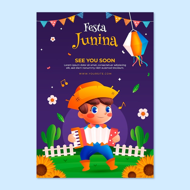 Gradient vertical poster template for brazilian festas juninas celebrations