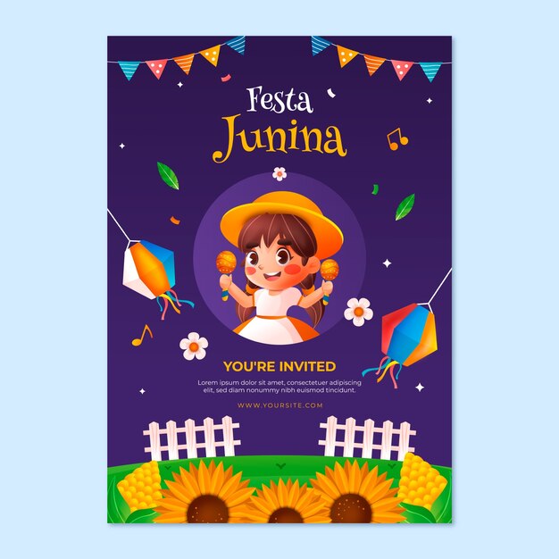 Gradient vertical poster template for brazilian festas juninas celebrations