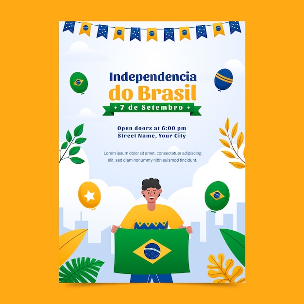브라질 독립 기념일 축하를 위한 그라데이션 수직 포스터 템플릿