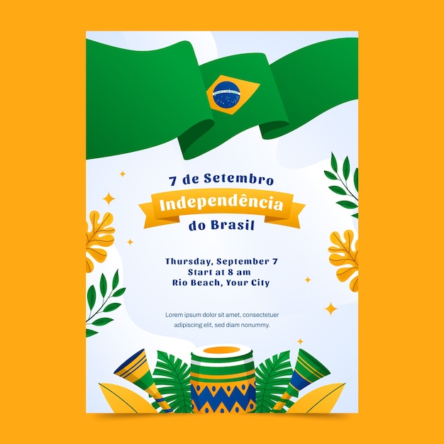 Free vector gradient vertical poster template for brazilian independence day celebration