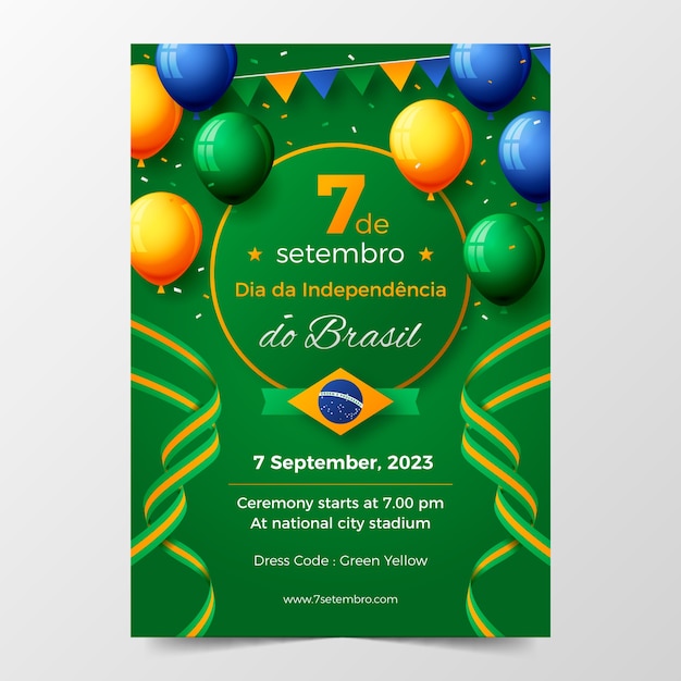 Vettore gratuito modello di poster verticale sfumato per la celebrazione del giorno dell'indipendenza brasiliana