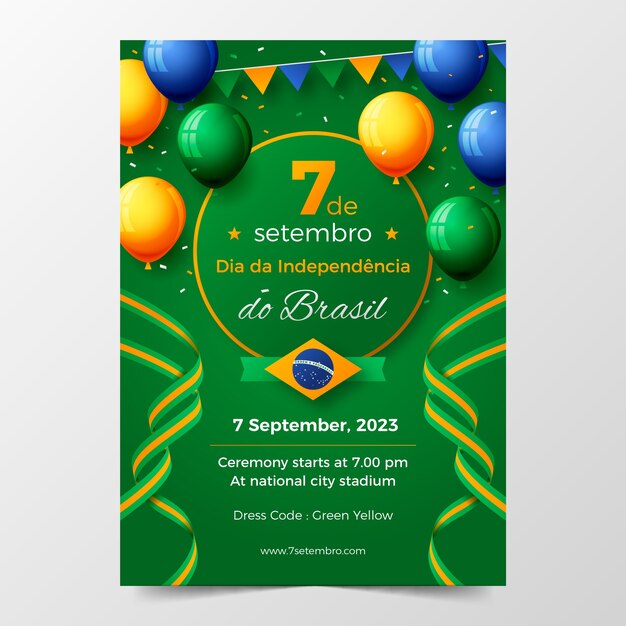 ブラジル独立記念日のお祝いのためのグラデーション垂直ポスター テンプレート