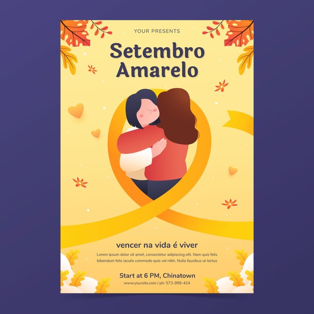 Градиентный вертикальный шаблон плаката для бразильского месяца профилактики самоубийств