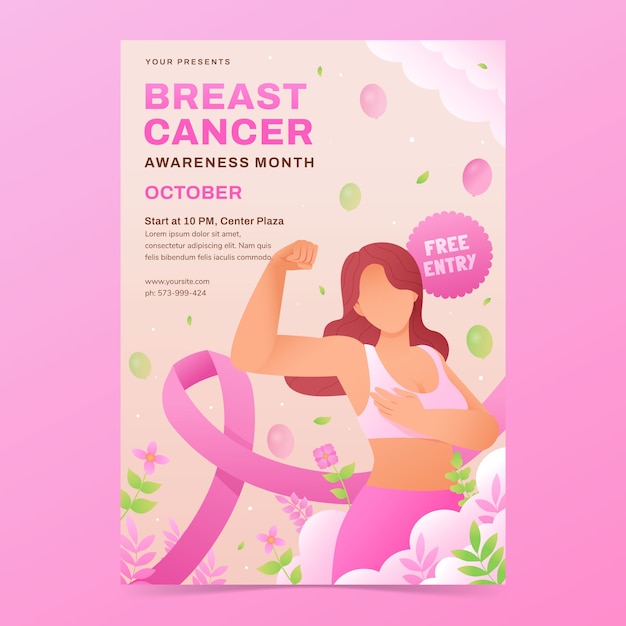 Gradient vertical poster template for breast cancer awareness month