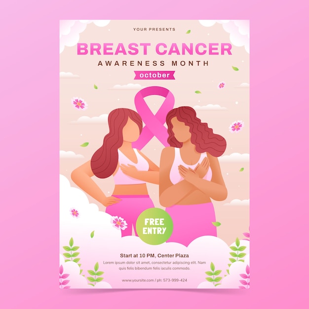 Free vector gradient vertical poster template for breast cancer awareness month