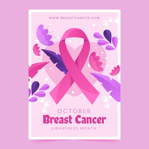 Градиентный вертикальный шаблон плаката для месяца осведомленности о раке молочной железы