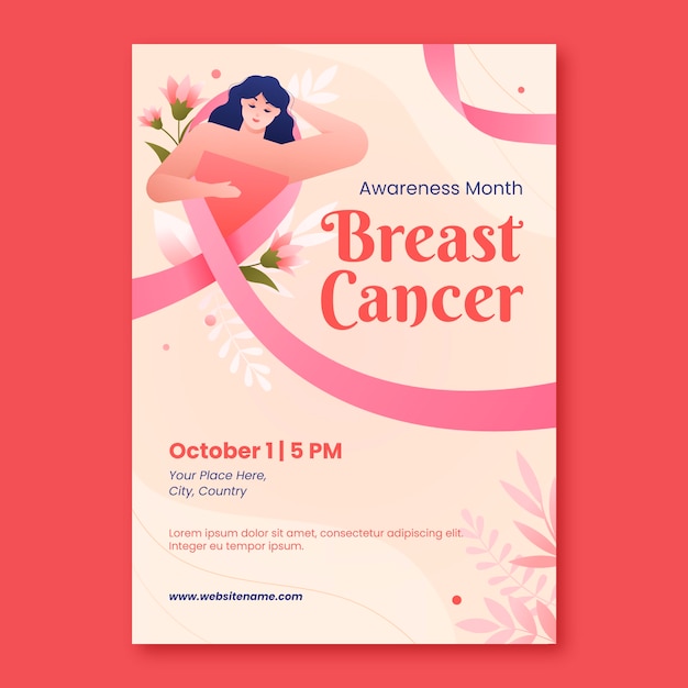 gradient vertical poster  template for breast cancer awareness month