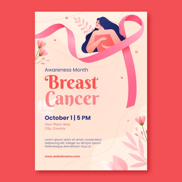 Gradient vertical poster  template for breast cancer awareness month