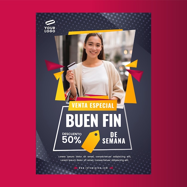 Free vector gradient vertical poster template for buen fin sales