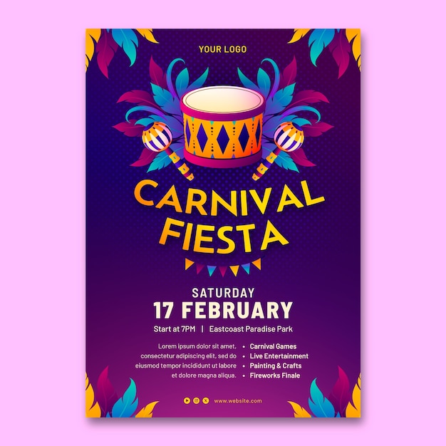 Gradient vertical poster template for carnival party