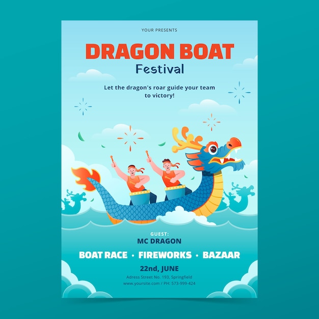 Free vector gradient vertical poster template for chinese dragon boat festival celebration