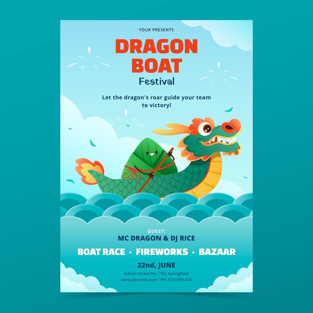 Gradient vertical poster template for chinese dragon boat festival celebration