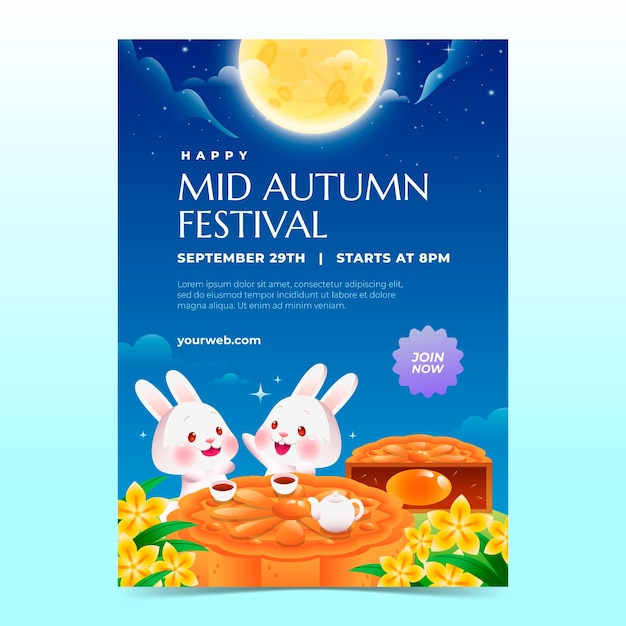 Vettore gratuito modello di poster verticale sfumato per la celebrazione del festival di metà autunno cinese