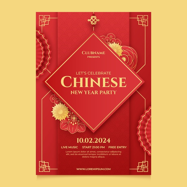 Free vector gradient vertical poster template for chinese new year festival