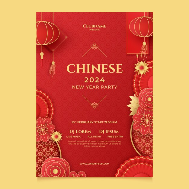 Free vector gradient vertical poster template for chinese new year festival