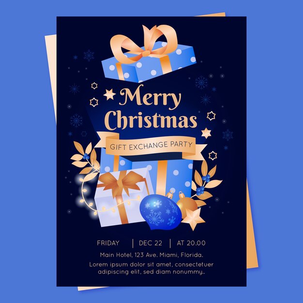 Gradient vertical poster template for christmas season celebration with presents