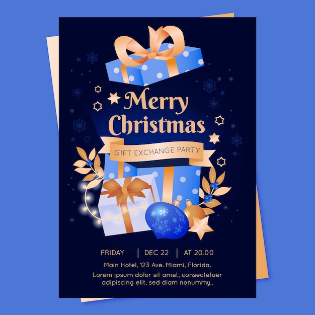 선물과 함께 크리스마스 시즌 축하를 위한 그라데이션 수직 포스터 템플릿